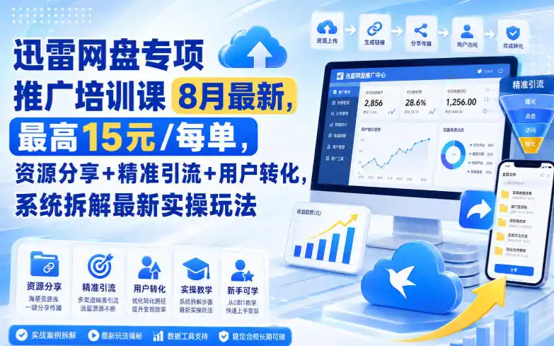 迅雷网盘专项推广培训课9月最新，最高15米/每单，资源分享+精准引流+用户转化，系统拆解最新实操玩法(更新1009)-小创项目网