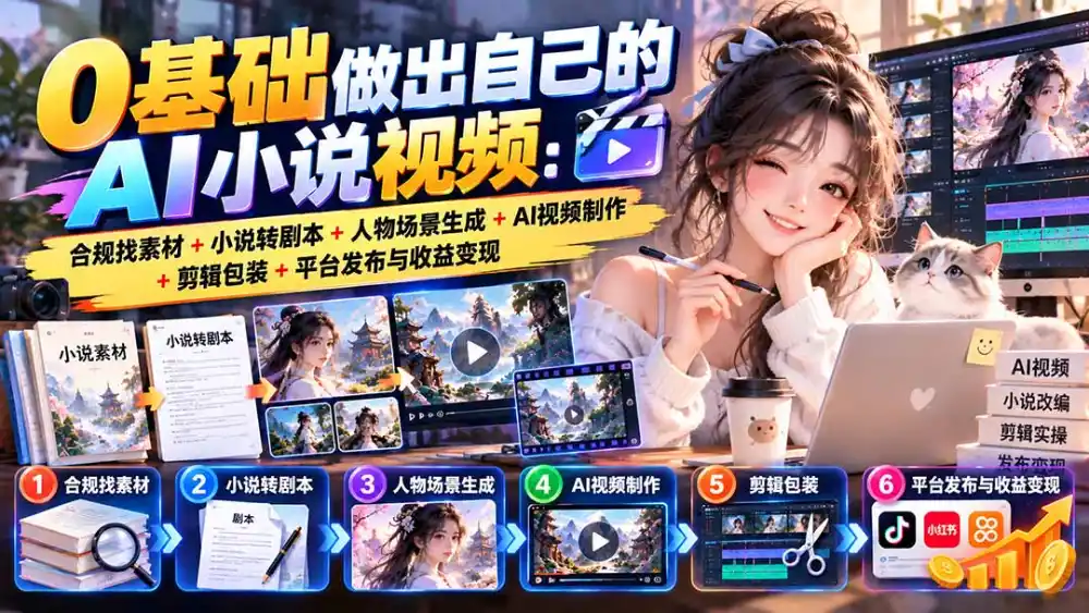0基础做出自己的AI小说视频：合规找素材+小说转剧本+人物场景生成+AI视频制作+剪辑包装+平台发布与收益变现-小创项目网