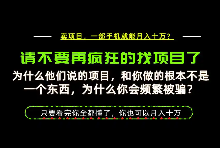 为什么做项目的人大多都是炮灰？为什么只有卖项目才能稳？看完你也可以月入10W+【揭秘】-小创项目网