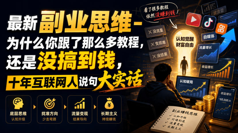 最新副业思维-为什么你跟了那么多教程，还是没搞到钱，十年互联网人说句大实话【揭秘】-小创项目网