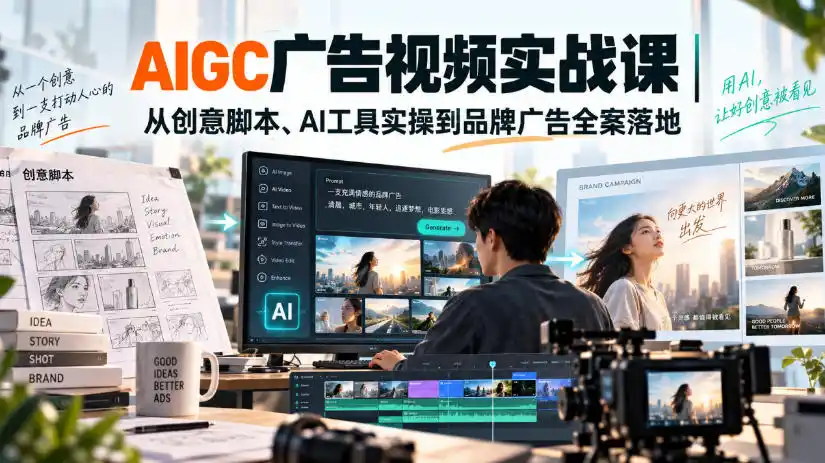AIGC广告视频实战课｜从创意脚本、AI工具实操到品牌广告全案落地-小创项目网