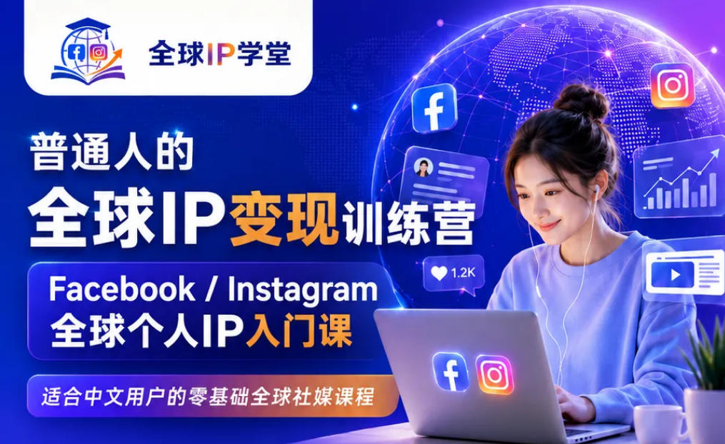 普通人的全球IP变现训练营，Facebook/Instagram全球个人IP入门课，零基础全球社媒课程-小创项目网