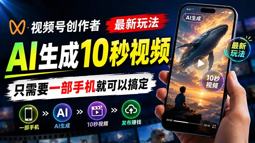 视频号创作者最新玩法，AI生成10秒视频，只需要一部手机就可以搞定-小创项目网