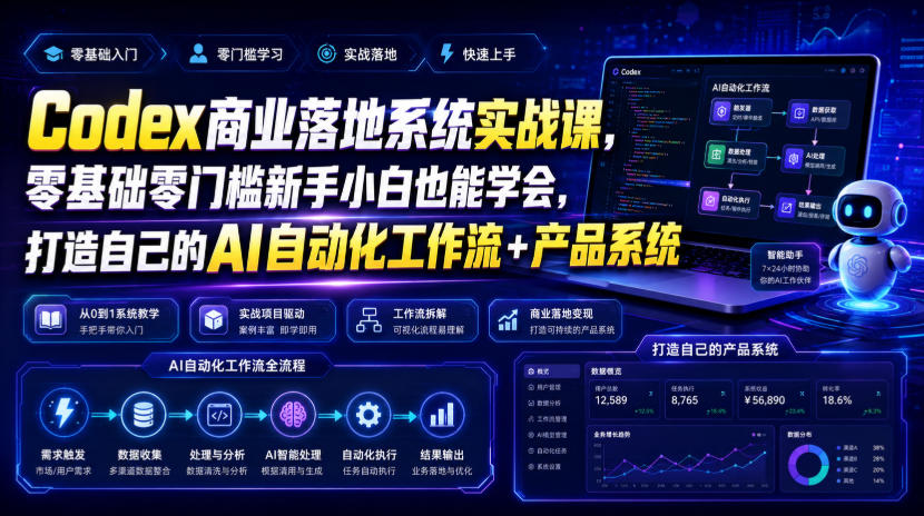 Codex商业落地系统实战课，零基础零门槛新手小白也能学会，打造自己的AI自动化工作流+产品系统-小创项目网