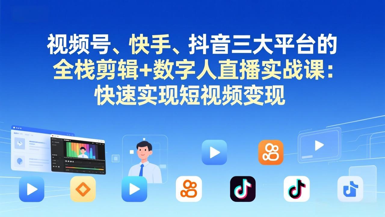 视频号+快手+抖音三大平台的全栈剪辑+数字人直播实战课-3月更新：快速实现短视频变现-小创项目网