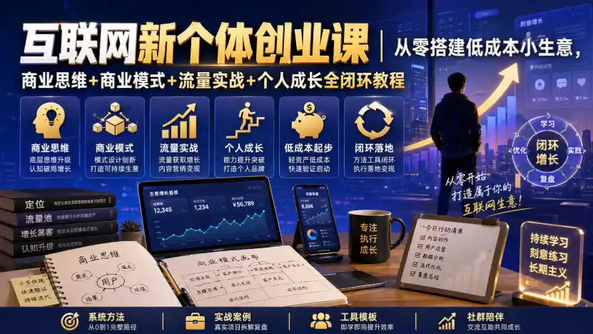 互联网新个体创业课｜从零搭建低成本小生意，商业思维+商业模式+流量实战+个人成长全闭环教程(更新0922)-小创项目网