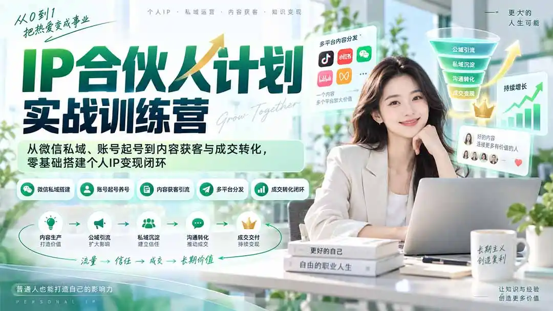 IP合伙人计划实战训练营-更新：从微信私域、账号起号到内容获客与成交转化，零基础搭建个人IP变现闭环-小创项目网
