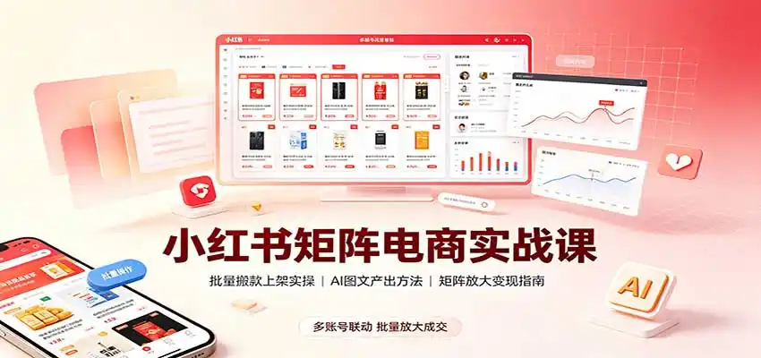 小红书矩阵电商实战课：批量搬款上架实操，AI图文产出，矩阵放大变现指南-小创项目网