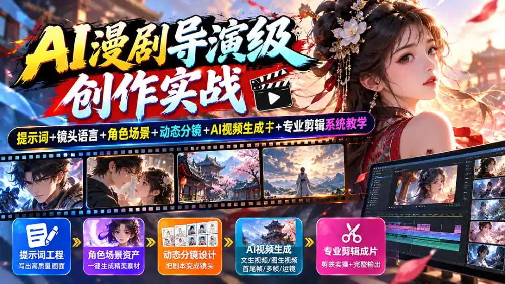 AI漫剧导演级创作实战：提示词+镜头语言+角色场景+动态分镜+AI视频生成+专业剪辑系统教学-小创项目网