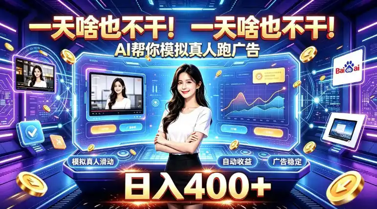 一天啥也不干！AI帮你模拟真人跑广告，稳定日入400+，实现真正被动变现【揭秘】-小创项目网