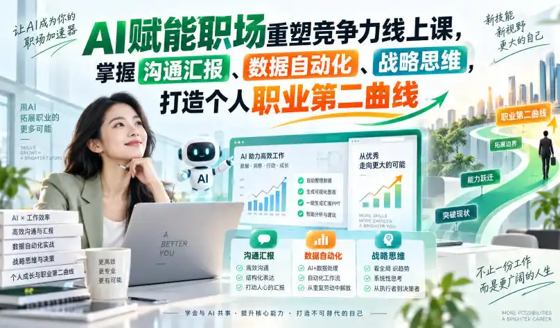 AI赋能职场重塑竞争力线上课，掌握沟通汇报、数据自动化、战略思维，打造个人职业第二曲线-小创项目网