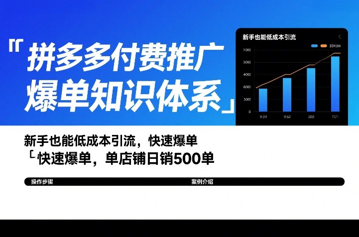 拼多多付费推广爆单知识体系，新手也能低成本引流，快速爆单，单店铺日销500单-小创项目网