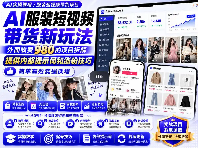 外面收费980AI快手带货系统课程，内部课程首次外放，操作简单高效，一分钟一条爆款视频-小创项目网