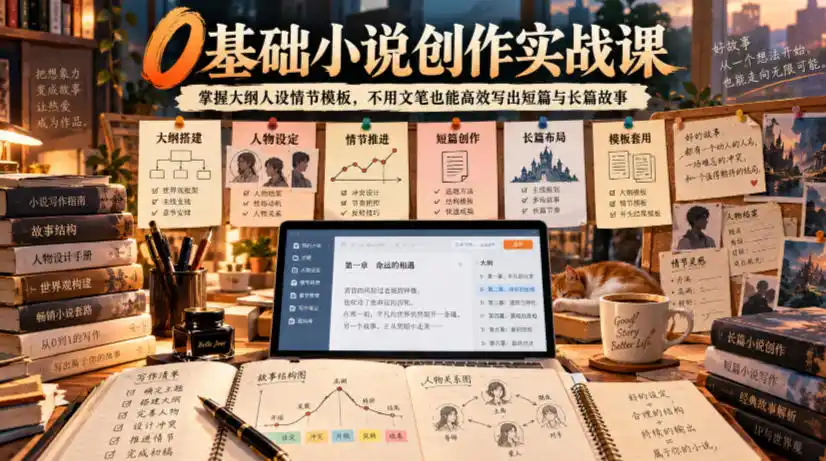 0基础小说创作实战课｜掌握大纲人设情节模板，不用文笔也能高效写出短篇与长篇故事-小创项目网