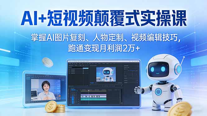 AI+短视频颠覆式实操课：掌握AI图片复刻、人物定制、视频编辑技巧，跑通变现月利润2万+-小创项目网
