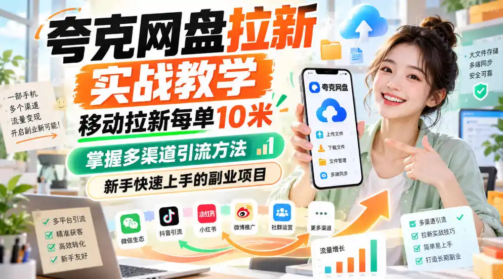 夸克网盘拉新实战教学，移动拉新每单10米，掌握多渠道引流方法，新手快速上手的副业项目(更新0929)-小创项目网