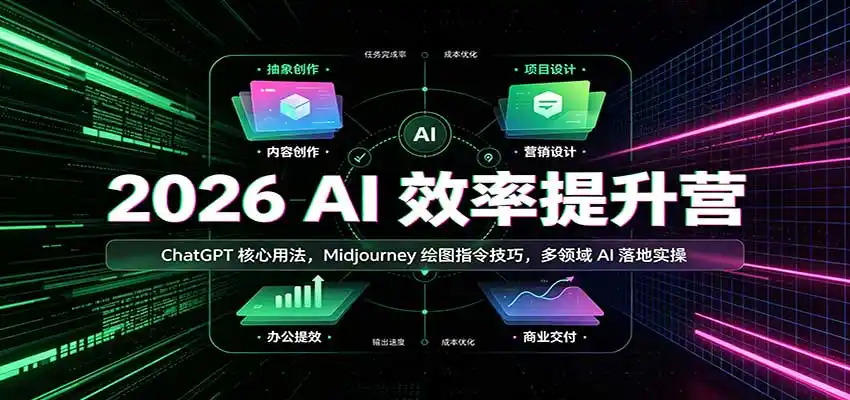 2026 AI效率提升营：ChatGPT核心用法，Midjourney绘图指令技巧，多领域AI落地实操-小创项目网