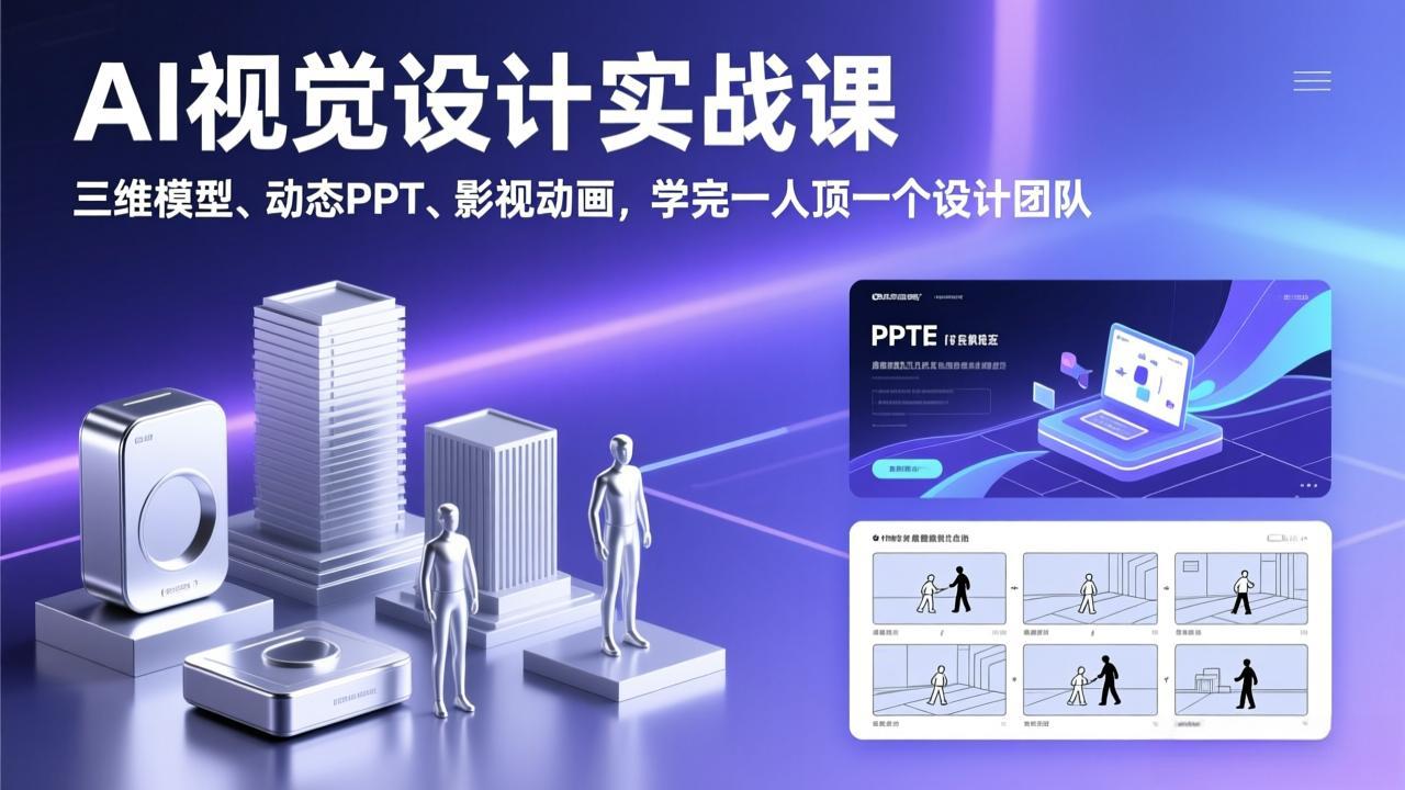 AI视觉设计实战课，三维模型、动态PPT、影视动画，学完一人顶一个设计团队-小创项目网
