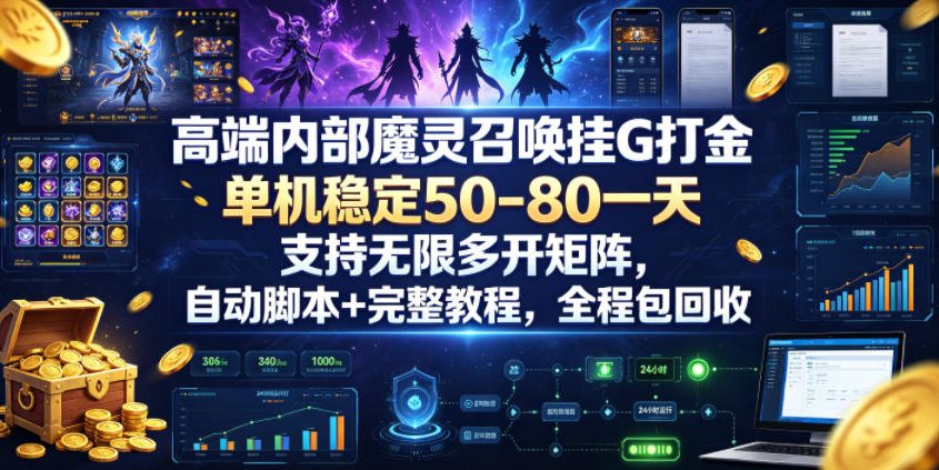 高端内部魔灵召唤挂G打金，单机稳定50-80一天，支持无限多开矩阵，自动脚本+完整教程，全程包回收【揭秘】-小创项目网