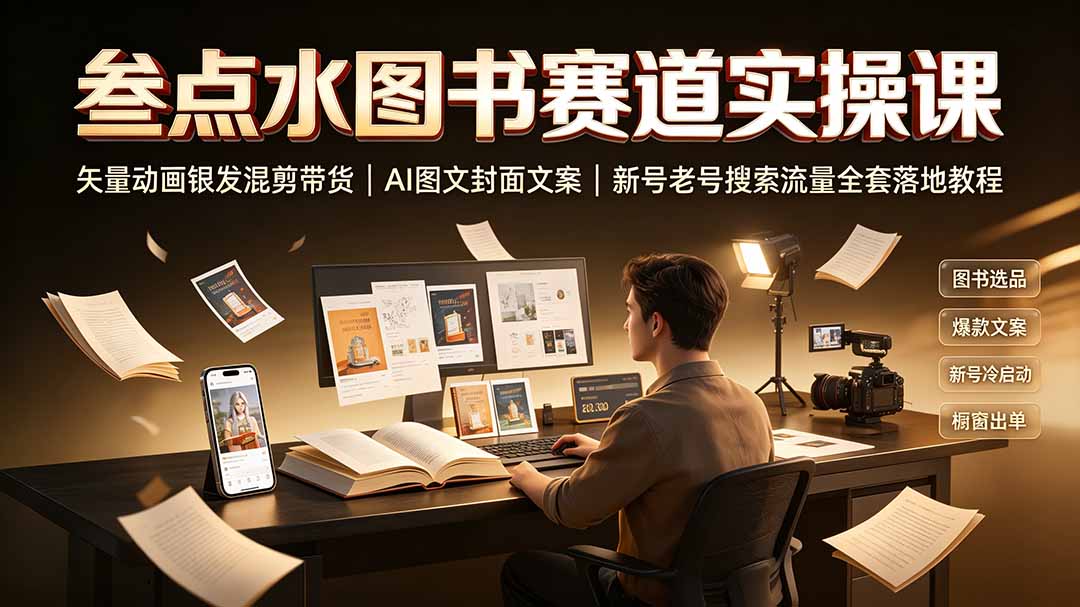 叁点水图书赛道实操课｜矢量动画银发混剪带货，AI图文封面文案，新号老号搜索流量全套落地教程-小创项目网
