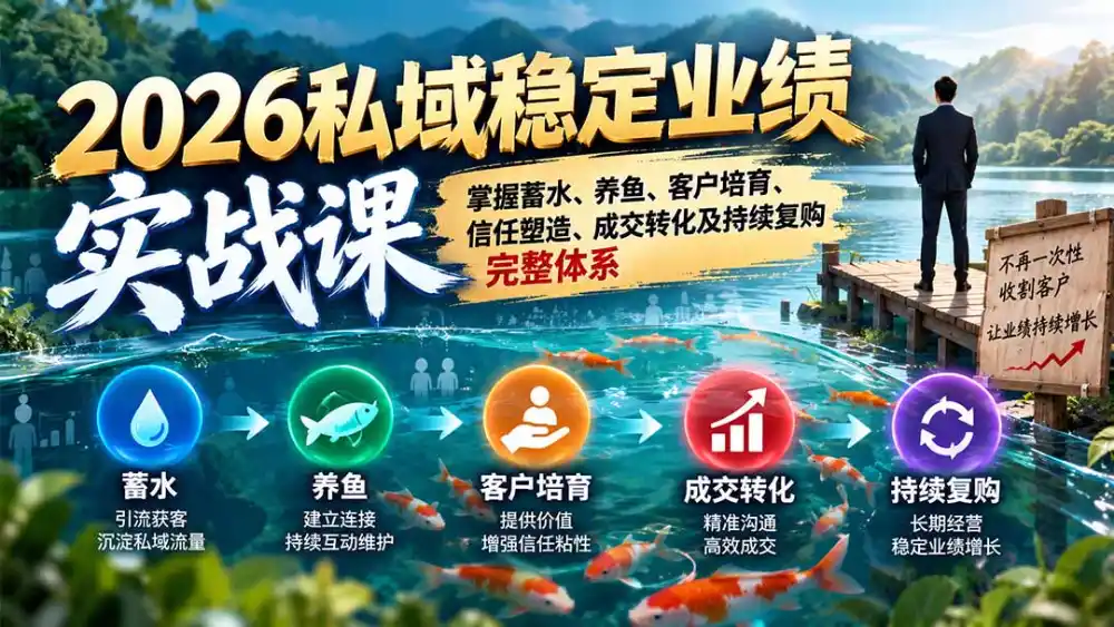 2026私域稳定业绩实战课：掌握蓄水、养鱼、客户培育、信任塑造、成交转化及持续复购完整体系-小创项目网