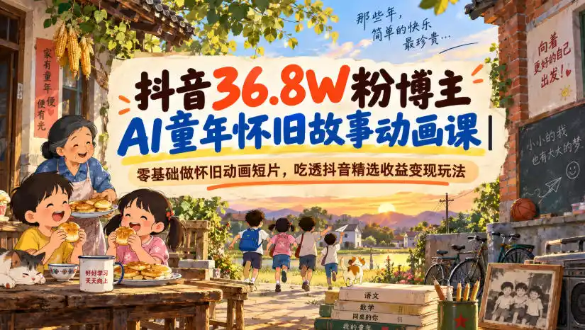 抖音36.8W粉博主AI童年怀旧故事动画课｜零基础做怀旧动画短片，吃透抖音精选收益变现玩法-小创项目网