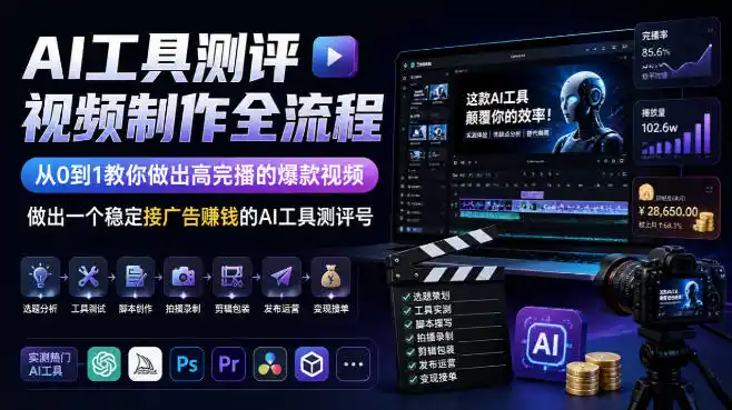 AI工具测评视频制作全流程，从0到1教你做出高完播的爆款视频，做出一个稳定接广告賺钱的AI工具测评号-小创项目网