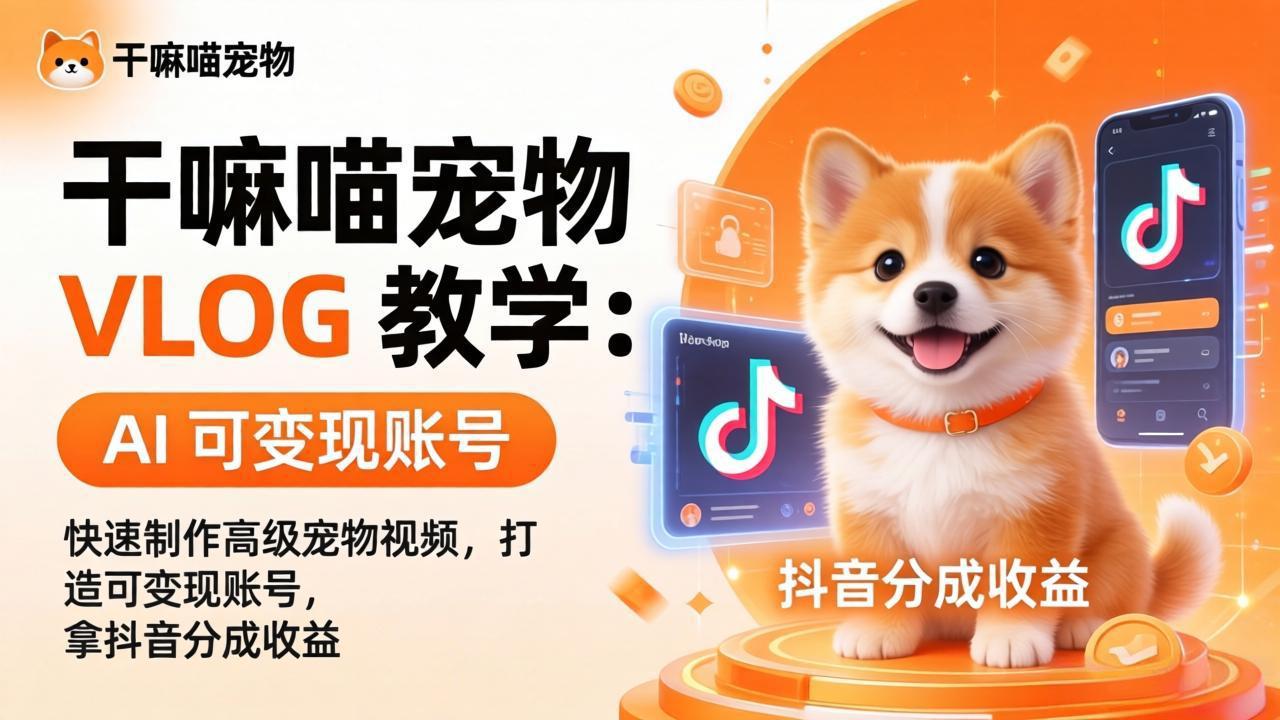 干嘛喵宠物 VLOG 教学：AI 快速制作高级宠物视频，打造可变现账号，拿抖音分成收益-小创项目网