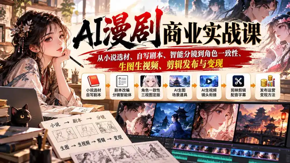 AI漫剧商业实战课：从小说选材、自写剧本、智能分镜到角色一致性、生图生视频、剪辑发布与变现-小创项目网