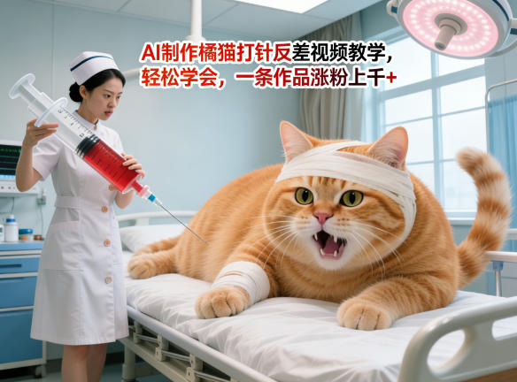 AI制作橘猫打针反差视频教学，轻松学会，一条作品涨粉上千+-小创项目网