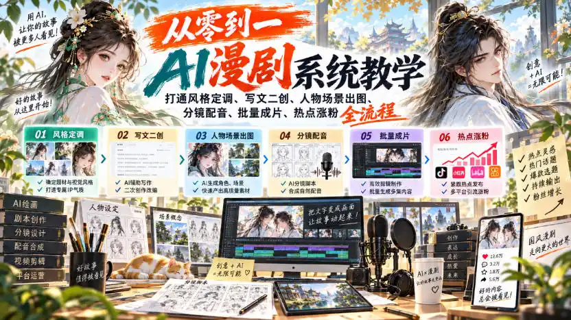 从零到一AI漫剧系统教学，打通风格定调、写文二创、人物场景出图、分镜配音、批量成片、热点涨粉全流程-小创项目网