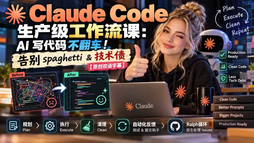 Claude Code 生产级工作流课：AI 写代码不翻车！告别 spaghetti & 技术债【原创双语字幕】-小创项目网