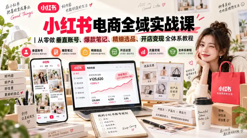小红书电商全域实战课｜从零做垂直账号、爆款笔记、精细选品、开店变现全体系教程-小创项目网