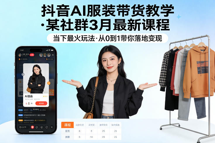 抖音AI服装带货教学，某社群3月最新课程，当下最火玩法，从0到1带你落地变现-小创项目网