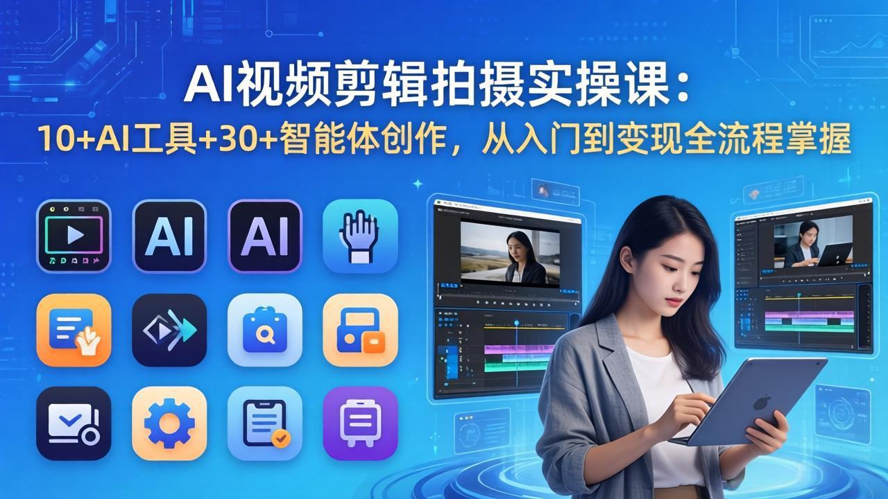 AI 视频剪辑拍摄实操课：10+AI工具+30+智能体创作，从入门到变现全流程掌握-小创项目网