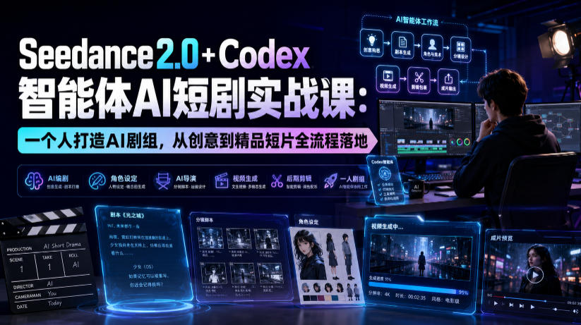 Seedance2.0+Codex智能体AI短剧实战课：一个人打造AI剧组，从创意到精品短片全流程-小创项目网