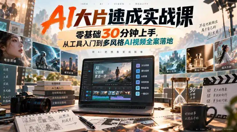 AI大片速成实战课｜零基础30分钟上手，从工具入门到多风格AI视频全案落地-小创项目网