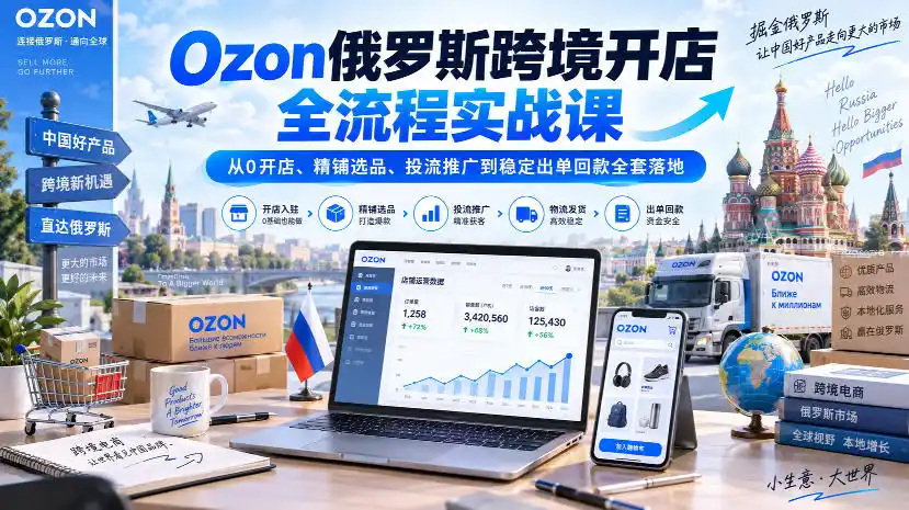 Ozon俄罗斯跨境开店全流程实战课｜从0开店、精铺选品、投流推广到稳定出单回款全套落地-小创项目网