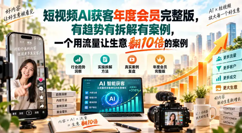 短视频AI获客年度会员完整版，有趋势有拆解有案例，一个用流量让生意翻10倍的案例-小创项目网