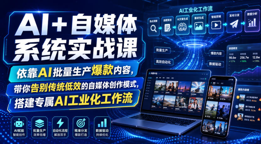 AI+自媒体系统实战课，依靠AI批量生产爆款内容，带你告别传统低效的自媒体创作模式，搭建专属AI工业化工作流-小创项目网