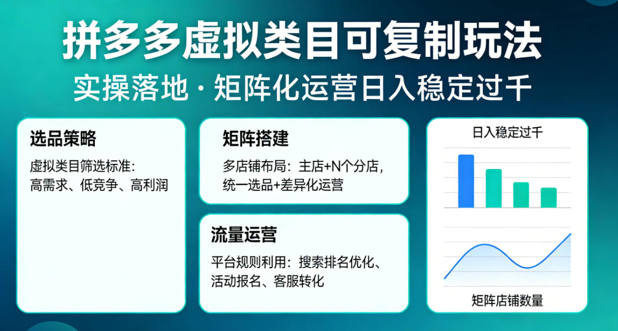 拼多多虚拟类目可复制玩法，实操落地，矩阵化日入稳定过千【揭秘】-小创项目网