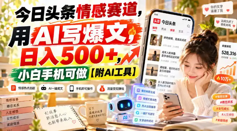 今日头条情感赛道，用AI写爆文，日入500+，小白手机可做【附AI工具】-小创项目网