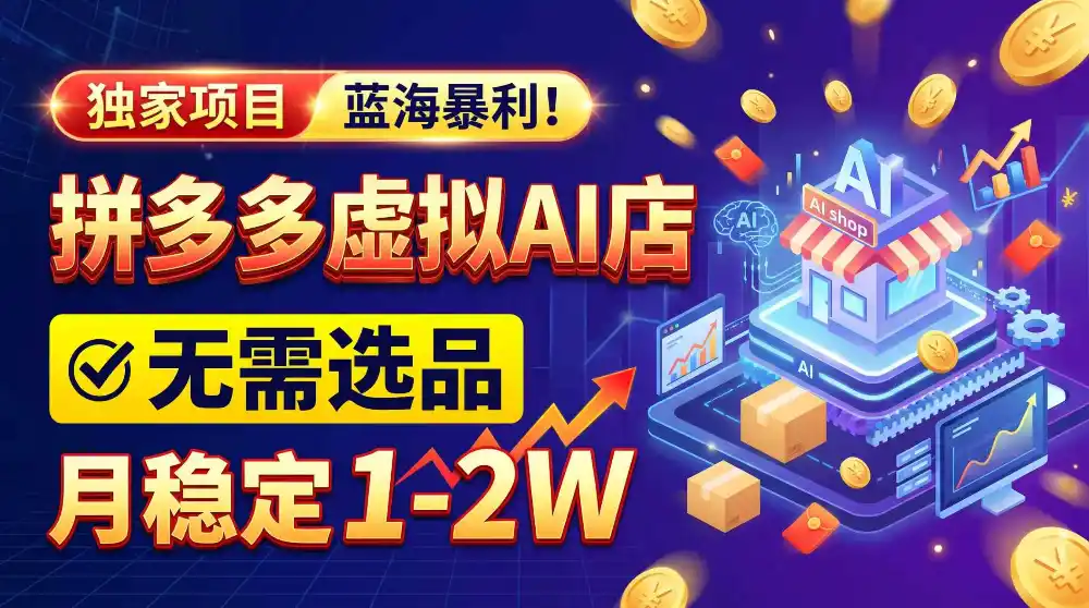 2026独家暴利，开拼多多AI店，不用选品，月稳定1-2W，可副业全职！-小创项目网