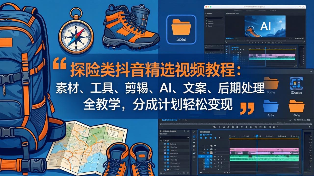 探险类抖音精选视频教程：素材、工具、剪辑、AI、文案、后期处理全教学，分成计划轻松变现-小创项目网