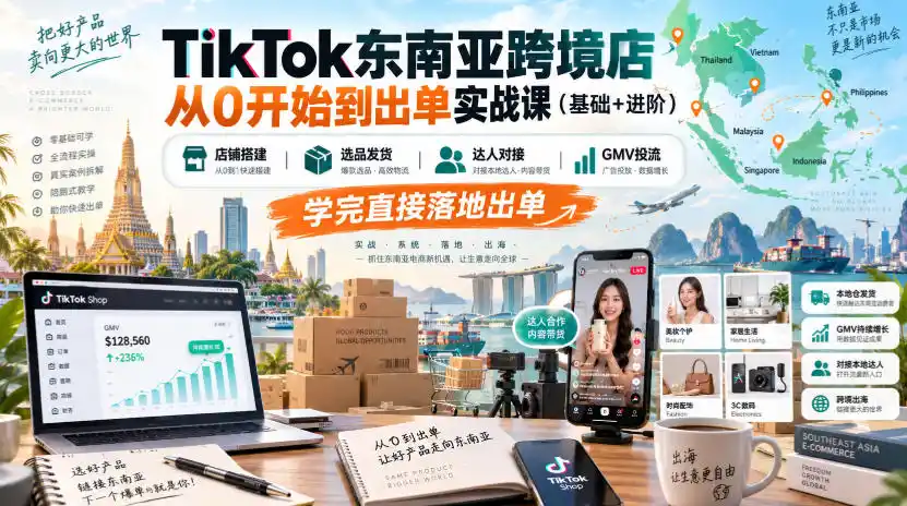 TikTok东南亚跨境店从0开始到出单实战课(基础+进阶)，店铺搭建、选品发货、达人对接、GMV投流，学完直接落地出单-小创项目网