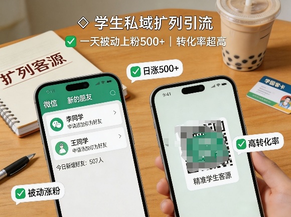 学生私域扩列引流，一天被动上粉500+，转化率超高-小创项目网