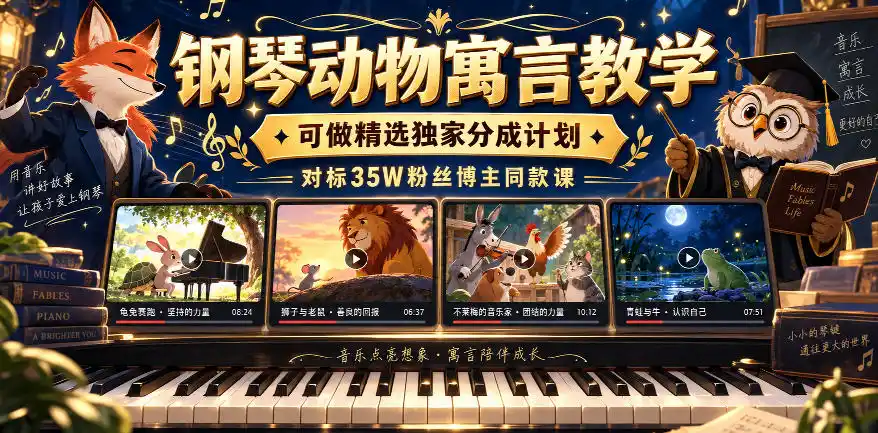 钢琴动物寓言教学，可做精选独家分成计划，对标35W粉丝博主同款课-小创项目网