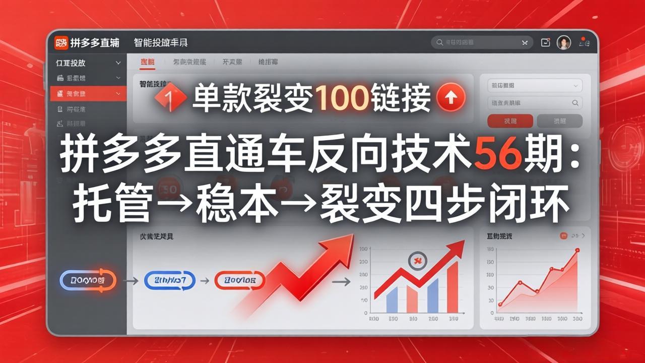 拼多多直通车反向技术56期：托管→稳本→裂变四步闭环，单款裂变100链接抢占核心流量-小创项目网