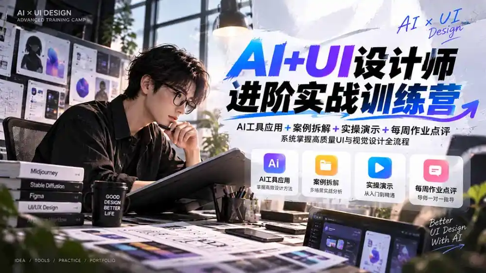【无水印】AI+UI设计师进阶训练营-第4期：AI工具应用+案例拆解+实操演示+作业点评，掌握高质量UI与视觉设计全流程-小创项目网