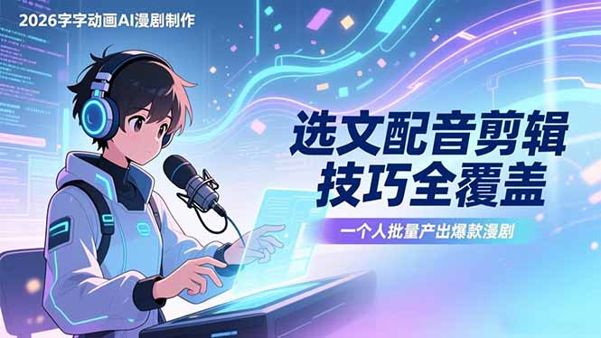 2026字字动画AI漫剧制作-1期，选文配音剪辑技巧全覆盖，一个人就能批量产出爆款漫剧-小创项目网